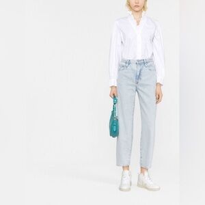 NWT SANDRO Paris women’s white crisp  blouse with ruffle neck sz 3